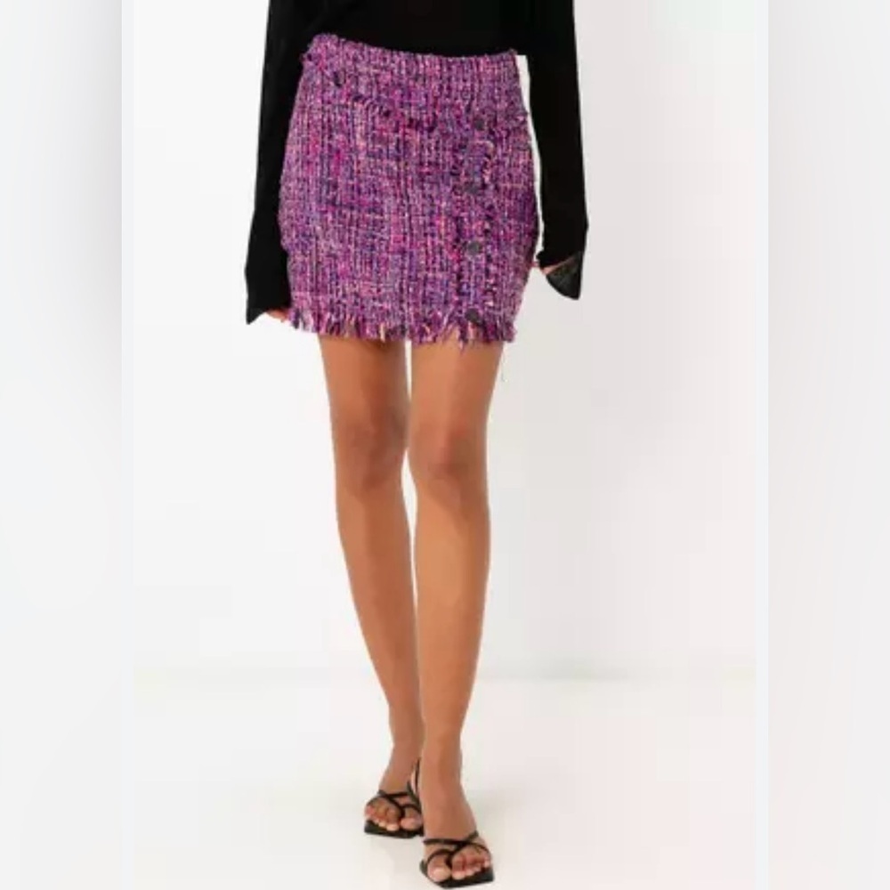 💜💜ZARA PURPLE MULTI METALLIC TEXTURED WEAVE TWEED SKIRT-💜💜NWT - Picture 2 of 16